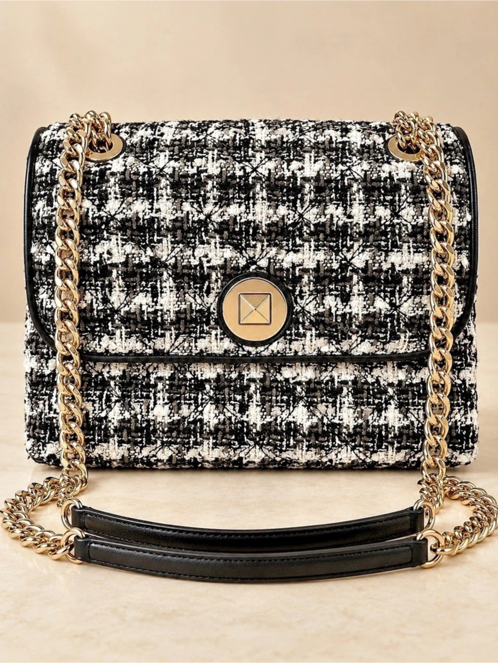 Kate Spade Natalia Small Black White Tweed Chain Crossbody Bag
